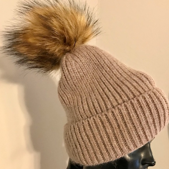 NORLA CANADA Fun Ribbed Knit Beanie Cap Faux Fur Pompom - Picture 4 of 6